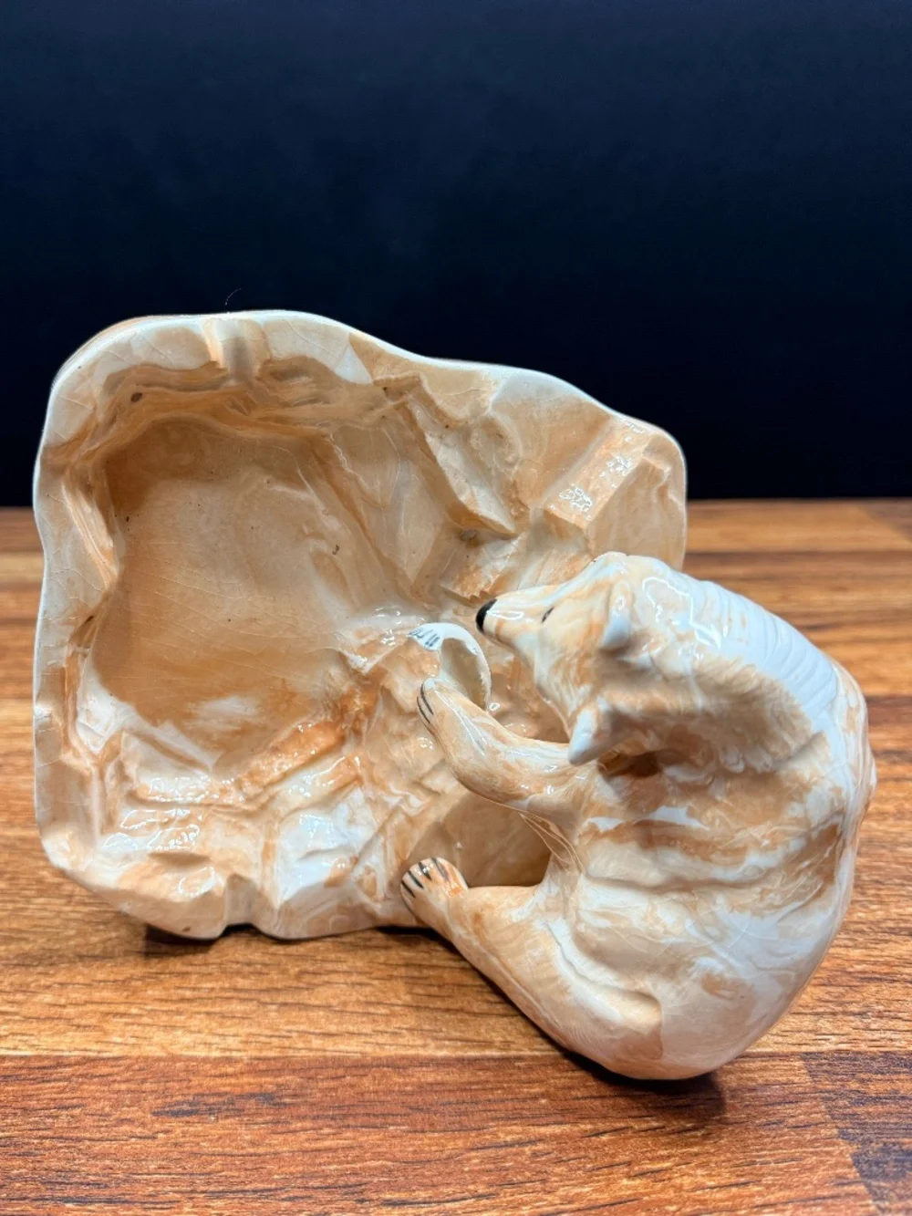 Alaska Clay Grizzly Bear with Fish Ashtray by Marie Pouch L - Ketchikan